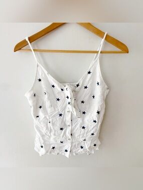 Japna Women Star Novelty Print Babydoll Button Down Peplum Tank Top Americana